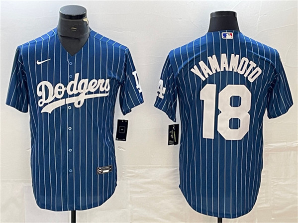 Los Angeles Dodgers #18 Yoshinobu Yamamoto Navy Cool Base With Patch Stitched Jersey